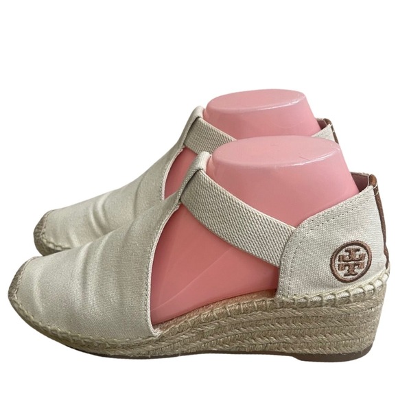 Tory Burch Catalina 3 Espadrille WedgeSandal Ivory - Size 9 Pre owned EUC - Picture 1 of 7